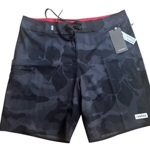 NWT TENORE Mens Classic Boardshort 18.5" Size 32” Black Floral Swim 8" Inseam
